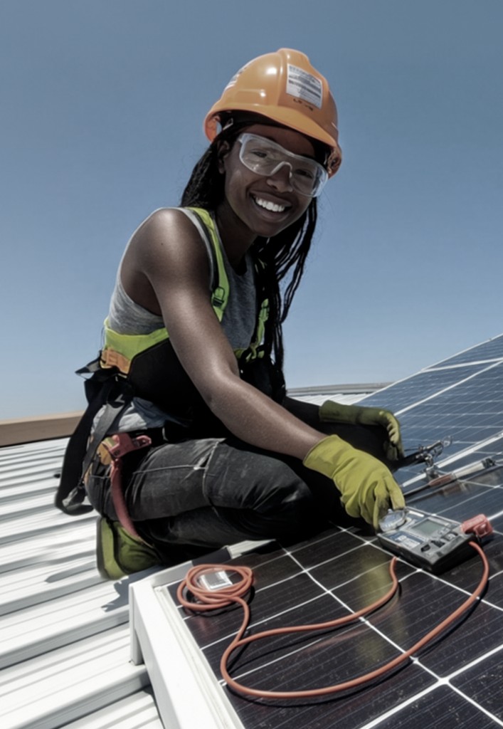 Hann technician installing solar panels